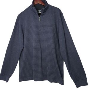 Van Heusen Men's Navy Sweater With Black Stripes 1/4 Zip Large Mock Neck